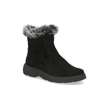 Ghete dama -  piele naturala/textil - casual - negru
