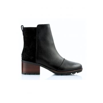 Botine din piele cu toc masiv -