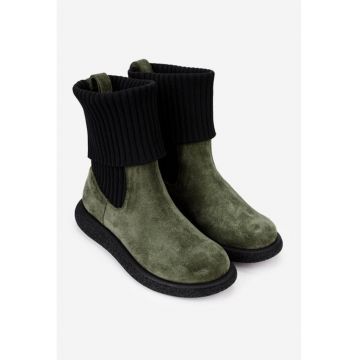 Ghete kaki din piele intoarsa cu material textil negru 38