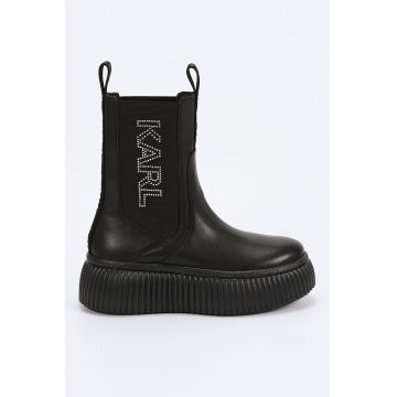 Ghete Chelsea flatform de piele cu logo de strasuri