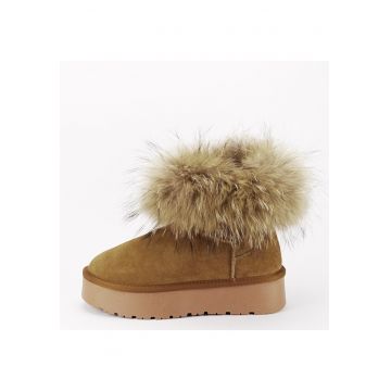 Ghete din piele naturala camel cu blanita naturala W5893 19 15898