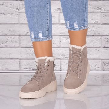 Ghete dama Imblanite Kaki din Piele Naturala Intoarsa Clavira