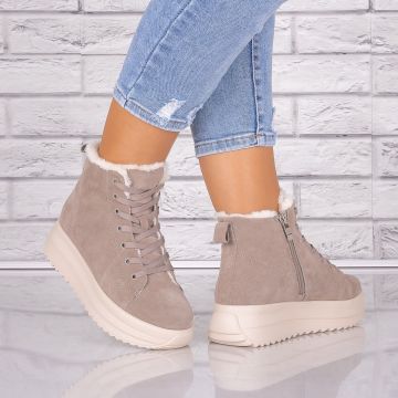 Ghete dama Imblanite Kaki din Piele Naturala Intoarsa Weber