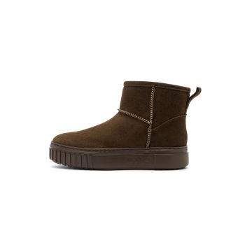 Ghete flatform de piele intoarsa cu captuseala de blana sintetica