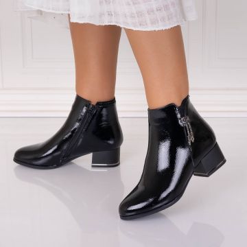 Botine Dama Imblanite Negre din Piele Ecologica Lacuita Aemala
