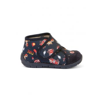 Ghete cu inchidere velcro - imprimeu si garnitura din piele intoarsa