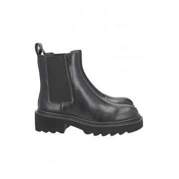 Ghete Chelsea de piele cu toc masiv