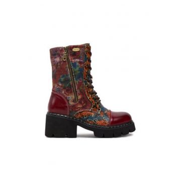 Ghete dama -  piele naturala - rosu - model floral