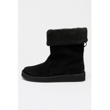 Ghete din piele intoarsa cu captuseala din material teddy Zaralyn
