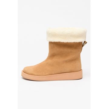 Ghete din piele intoarsa cu captuseala din material teddy Zaralyn