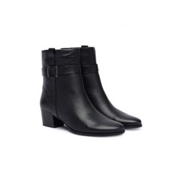 Botine dama cu toc mic -  piele naturala - negru Botine dama cu toc mic -  piele naturala - negru