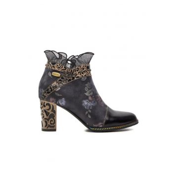 Botine dama -  piele naturala - gri/auriu