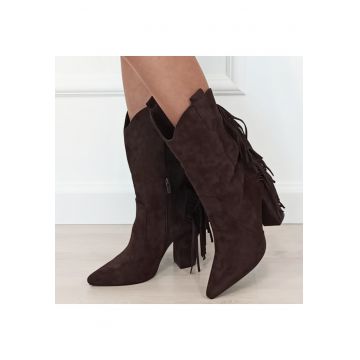 Cizme maro cafeniu cu franjuri in spate 2531 115 18546