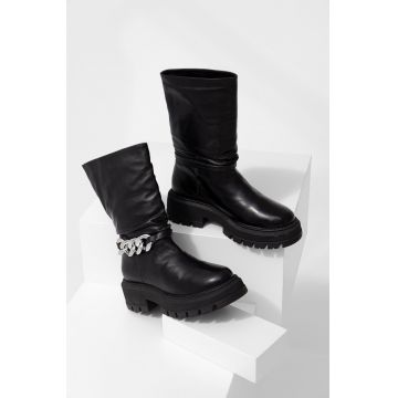 Answear Lab cizme de piele femei, culoarea negru, cu toc plat