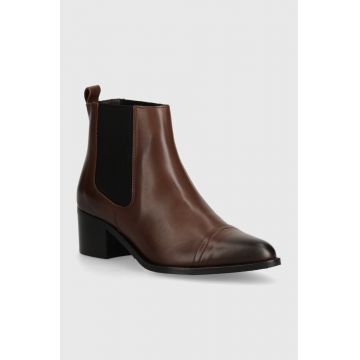 Bianco ghete chelsea de piele BIACAROL femei, culoarea maro, cu toc drept, 26-50096