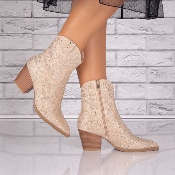 Botine dama Bej din Piele Ecologica Intoarsa Nitaja