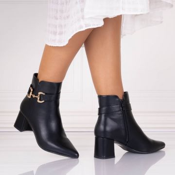 Botine Dama cu toc Negre din Piele Ecologica Aidala