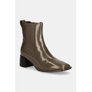 Gant ghete chelsea de piele Gwenety femei, culoarea verde, cu toc drept, 29551776 G135