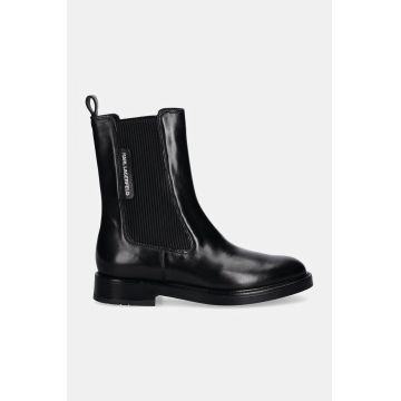 Karl Lagerfeld ghete chelsea de piele BLAKE femei, culoarea negru, cu toc plat, KL41460