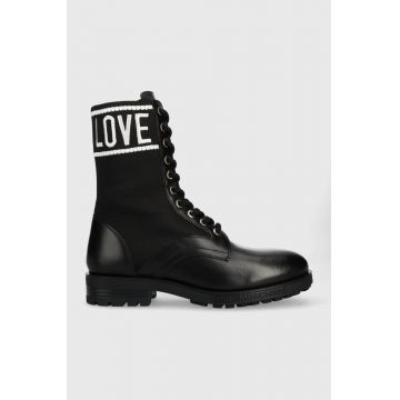 Love Moschino bocanci femei, culoarea negru, cu toc plat