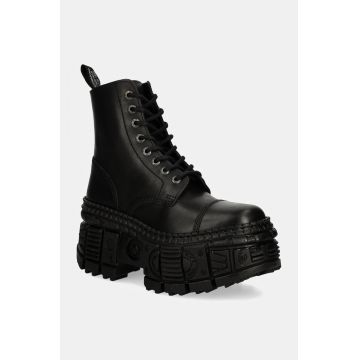 New Rock bocanci de piele CRUST NEGRO + TANK CASCO NEGRO femei, culoarea negru, cu platforma, M-WALL083C-S5