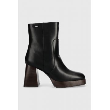Pepe Jeans botine ABBA WOOD femei, culoarea negru, cu toc drept, PLS50494 Pepe Jeans botine ABBA WOOD femei, culoarea negru, cu toc drept, PLS50494