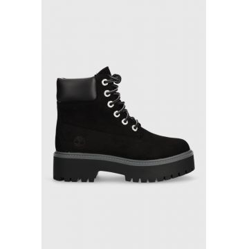 Timberland bocanci din piele intoarsa Stone Street 6in WP femei, culoarea negru, cu platforma, izolare usoara, TB0A5RH50151