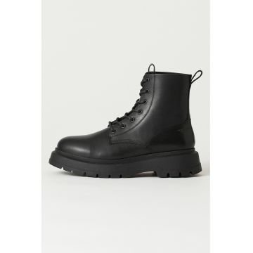 Ghete de piele cu talpa valurita - Negru