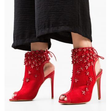 Botine dama Flowera Rosii