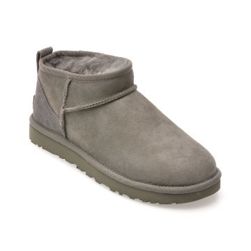 Ghete UGG gri, CLASSIC ULTRA MINI, din piele intoarsa