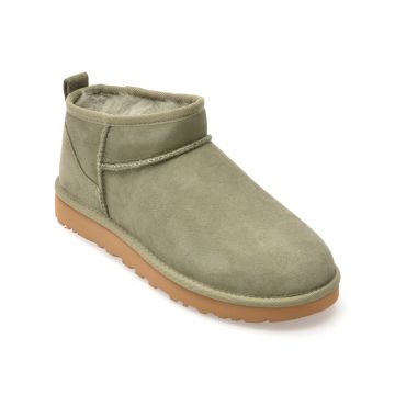 Ghete UGG kaki, CLASSIC ULTRA MINI, din piele intoarsa