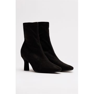 Botine elegante negre din material textil catifelat