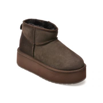 Ghete EMU maro, STINGER MICRO FLATFORM, din piele intoarsa