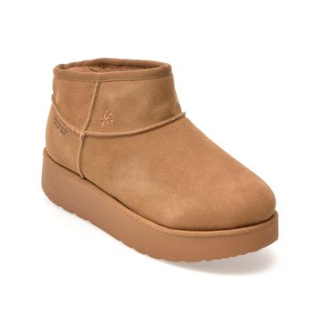 Ghete SKECHERS maro, KEEP COZY, din piele intoarsa