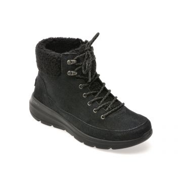 Ghete SKECHERS negre, GLACIAL ULTRA, din piele intoarsa