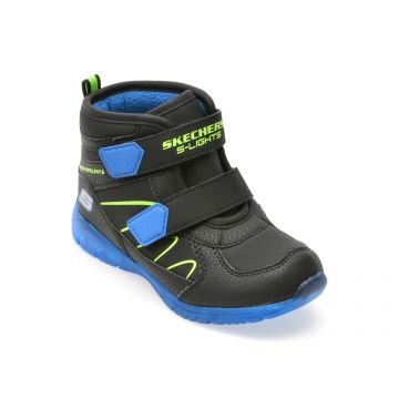 Ghete SKECHERS negre, ILLUMI-BRIGHTS, din piele ecologica