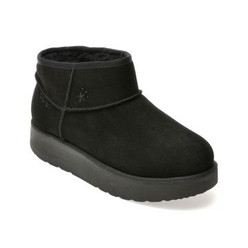 Ghete SKECHERS negre, KEEP COZY, din piele intoarsa