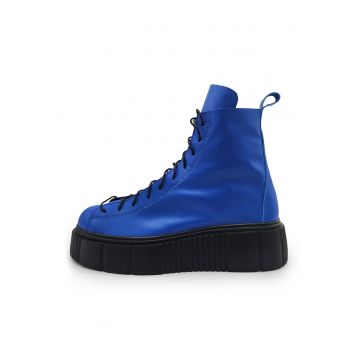 Botine flatform din piele cu sireturi Botine flatform din piele cu sireturi