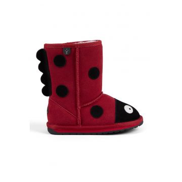 Cizme medii de piele intoarsa cu design buburuza