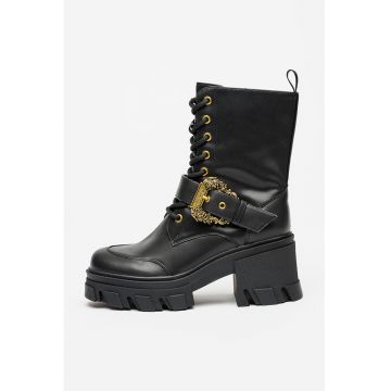 Ghete de piele ecologica cu toc masiv Sophie