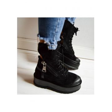 Bocanci din piele cu fermoar decorativ Wings