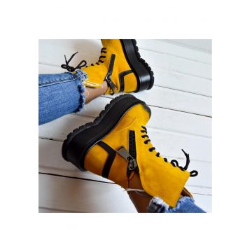 Bocanci din piele cu fermoar decorativ Wings