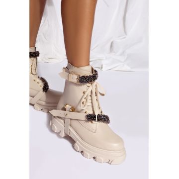 Bocanci Nadia din piele naturala crem - cu accesorii