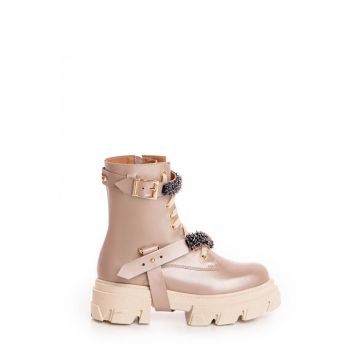 Bocanci Nadia din piele naturala nude sidefat - cu accesorii