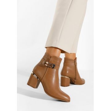 Botine cu toc gros maro Leidia