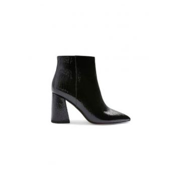 Botine dama  negru - material sintetic - toc bloc 9 cm - cu fermoar -