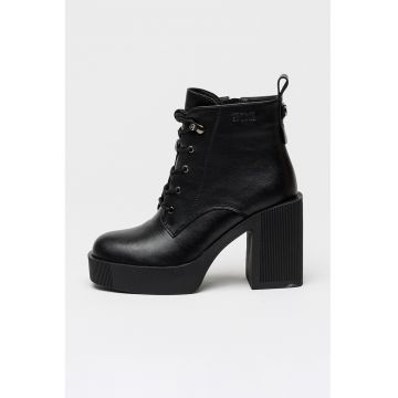 Botine de piele cu toc masiv
