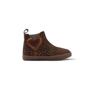 Botine de piele intoarsa cu animal print - Maro