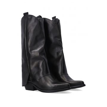 Botine din piele pentru femei cu talpa inalta - cu guler rasucit