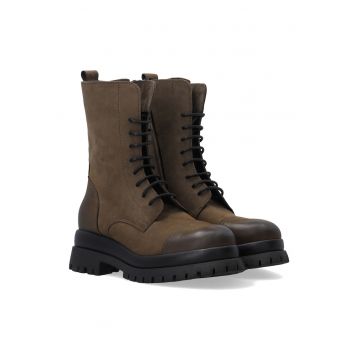 Botine verzi din nubuc cu talpa tip tractor